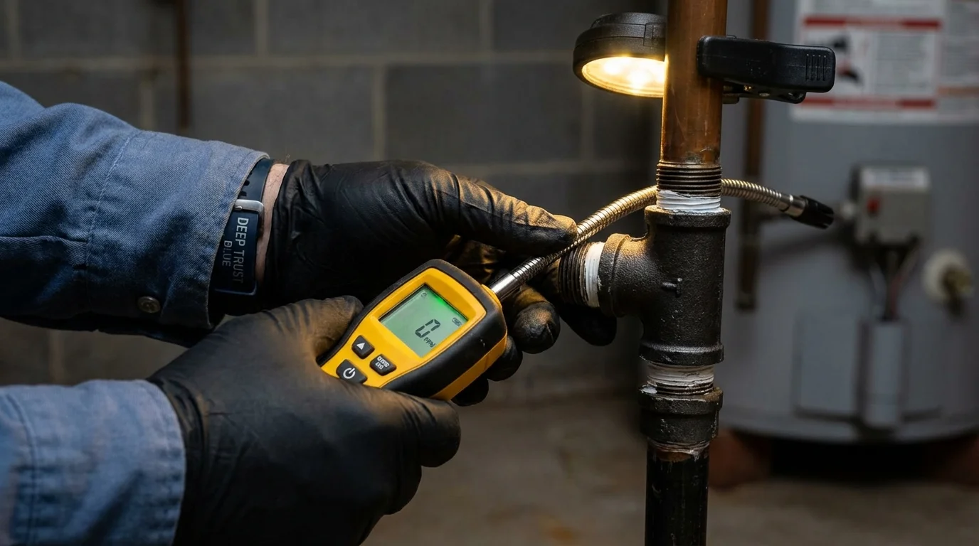 Gas leak detection with electronic sniffer by Johns Plumbing LLC in Owls Head
