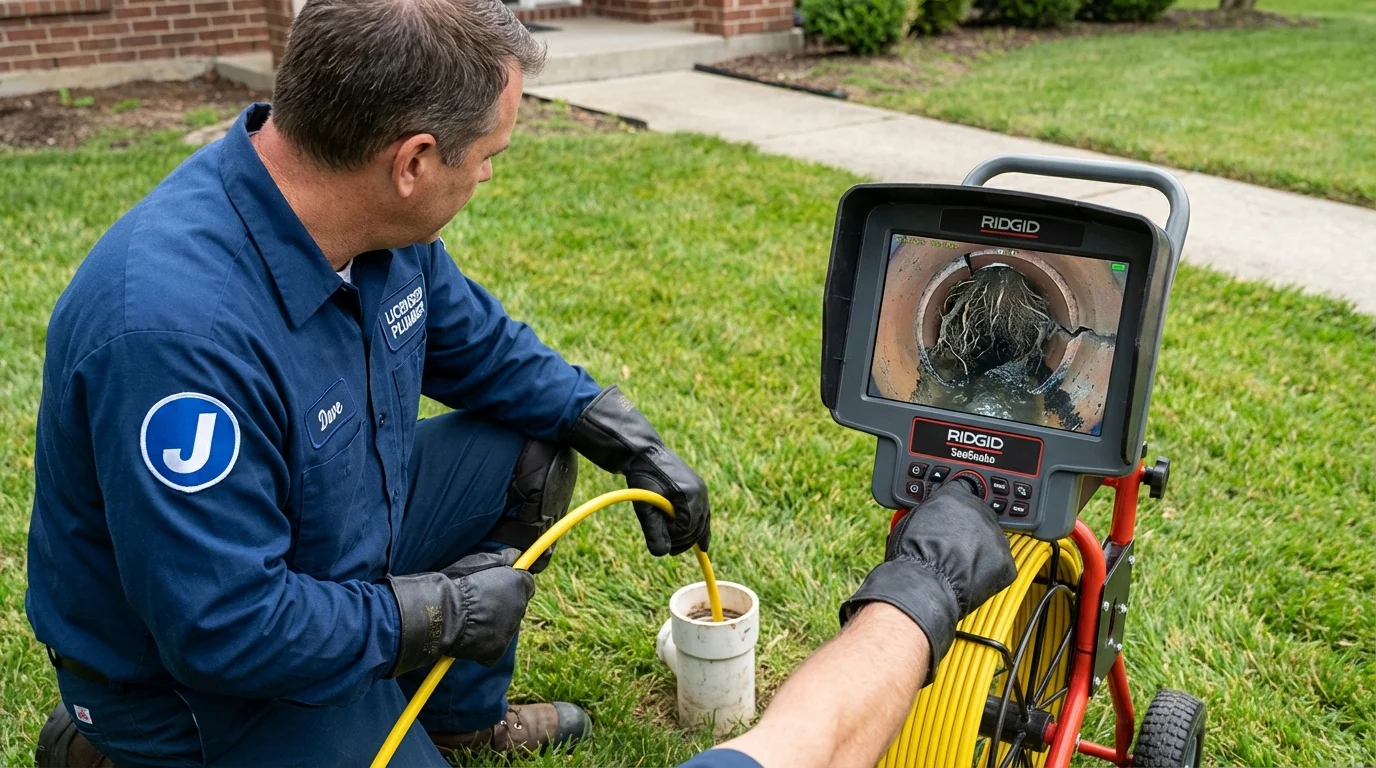 Sewer camera inspection being performed by Johns Plumbing LLC in Owls Head