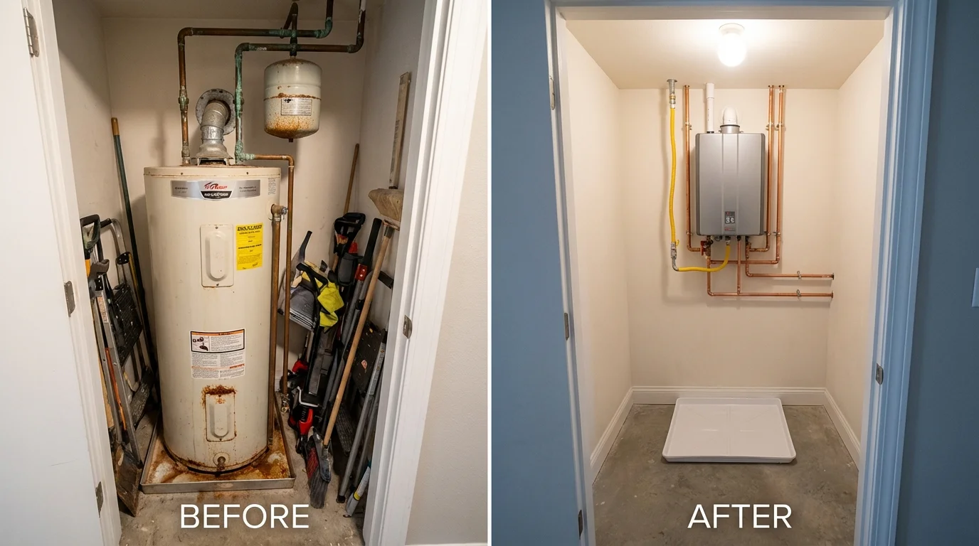 Tank water heater versus wall-mounted tankless unit comparison for Owls Head, ME homeowners